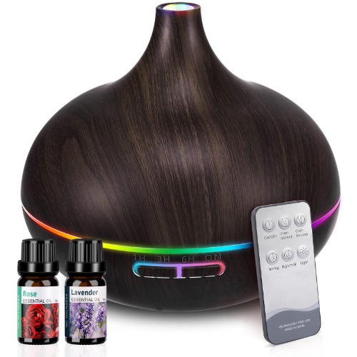 Essential Oil Diffuser Humidifier Ultrasonic Aromatherapy Diffuser with 4 Timer Settings & 7 Different Lights for Office Home Study Yoga Spa Baby - Black-remote