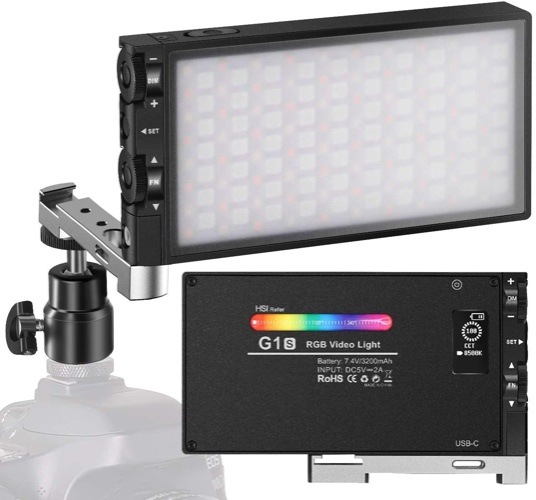 G1s RGB Video Light, Built-in 12W Rechargeable Battery LED Camera Light Full Color 12 Common Light Effects, CRI≥97 2500-8500K LED Video Light Panel with Aluminum Alloy Body