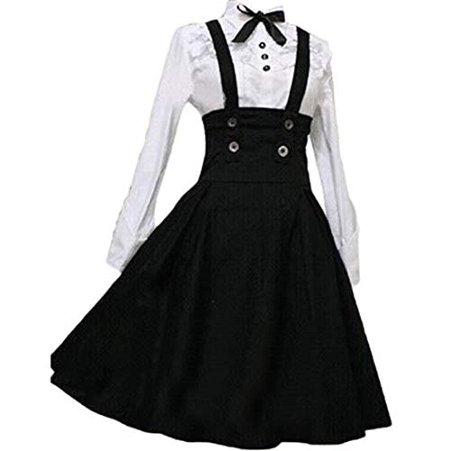 Women's Black Lolita Dress Overalls Plus Size A Line High Waist Brace Skirt Set Anime Maid Outfits Halloween Cosplay Costume - XX-Large - Black