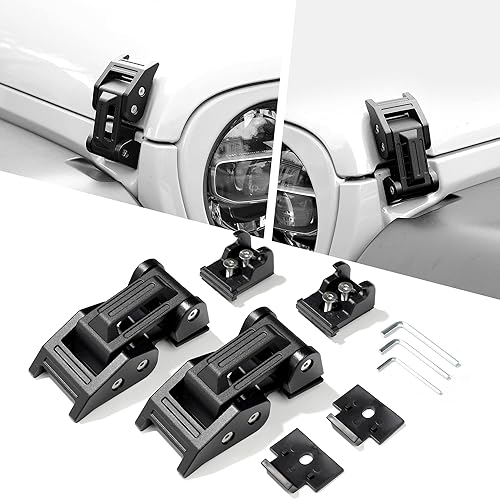 Seven Sparta Hood Latches Aluminum Hood Catch Compatible with Jeep Wrangler JK/JKU 2007-2017, JL/JLU 2018-2022 & Jeep Gladiator 2020-2022, 1 Pair (Base) - Base