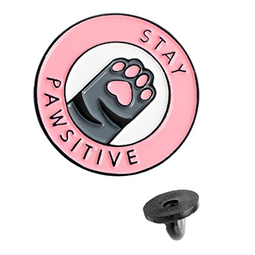 Happyyami Enamel Cat Dog Paw Brooch Pin Cute Cartoon Badge Pink Alloy Letter Decorative Round Lapel Pin for Clothing Bag Decor