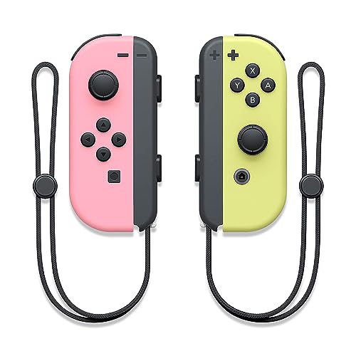 Upgraded Joycon Switch Controller for Switch/OLED/Lite, Wireless Replacement for Switch Joycon Support 6-Axis Gyroscope and Wake-up Function, ​R/L Joy Con with Wrist Straps (Pink and Yellow) - Pink and Yellow