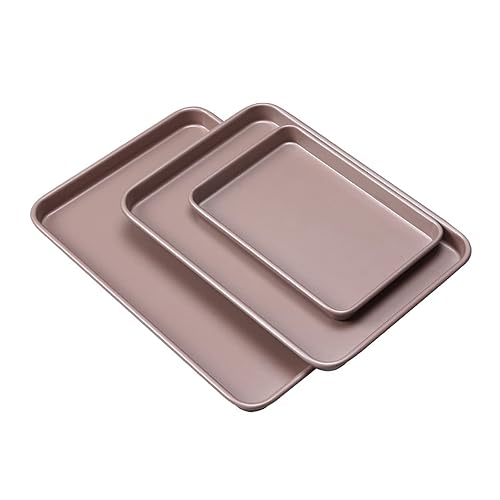 LZYMLG Baking Sheets Nonstick Set of 3, 15/13/9.5 Inch Carbon Steel Cookie Sheet Pan Toaster Oven Baking Pans Baking Tray Rimmed Baking Pan - Pink