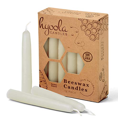 Hyoola Beeswax Candles 12 Pack - All Natural 100% Beeswax Tree Candles - 1/2 Inch Candles - Handmade in The USA - White - White