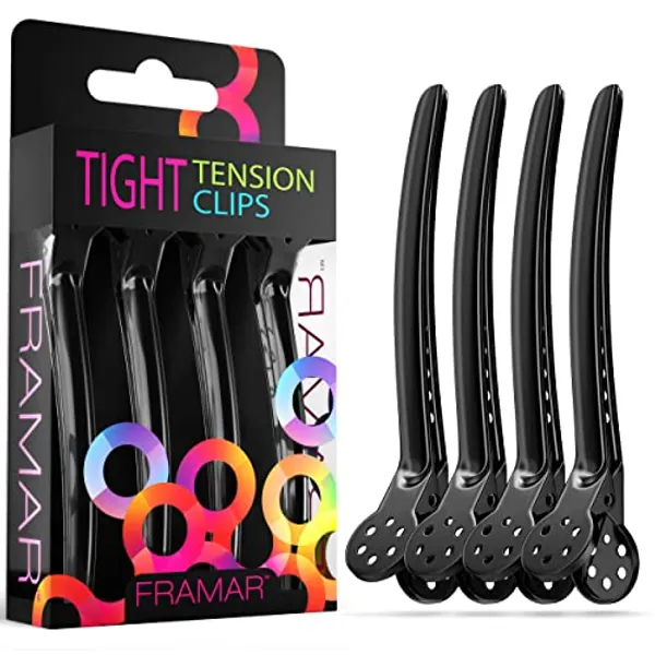 FRAMAR Black Tight Tension Hair Clips, Set of 4 Professional Hair Clips For Women, Hair Clips for Styling Women, Pince A Cheveux, Metal hair Clips, No Crease Hair Clips - Extra Tight & Durable