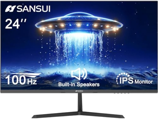 SANSUI 24 inch Monitor, IPS Display Computer Monitor with Built-in Speakers, 100Hz Monitor VESA Mount with DisplayPort HDMI VGA Inputs, FHD Monitor for Home Office (ES-24x3A HDMI Cable Included) - 24 inch 100Hz/IPS/Speakers