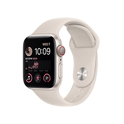 Apple Watch SE (2nd Gen) (GPS + Cellular 40mm) Starlight Aluminium Case with Starlight Sport Band, Regular (Renewed) - GPS + Cellular - 40mm - Starlight Aluminium Case with Starlight Sport Band