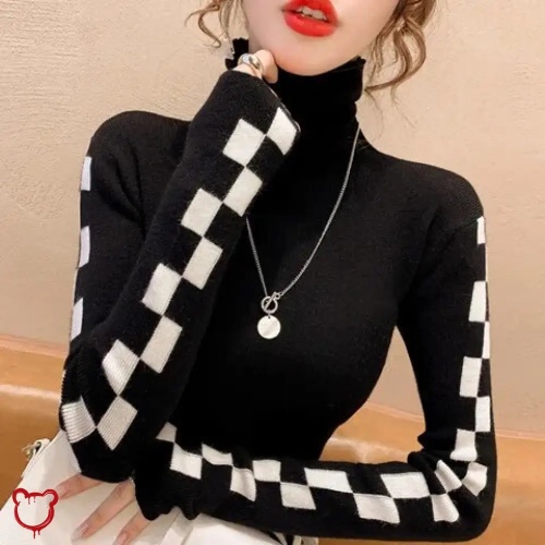 "Cozy Long-sleeve Turtleneck Sweater" - Black / M 45-53KG