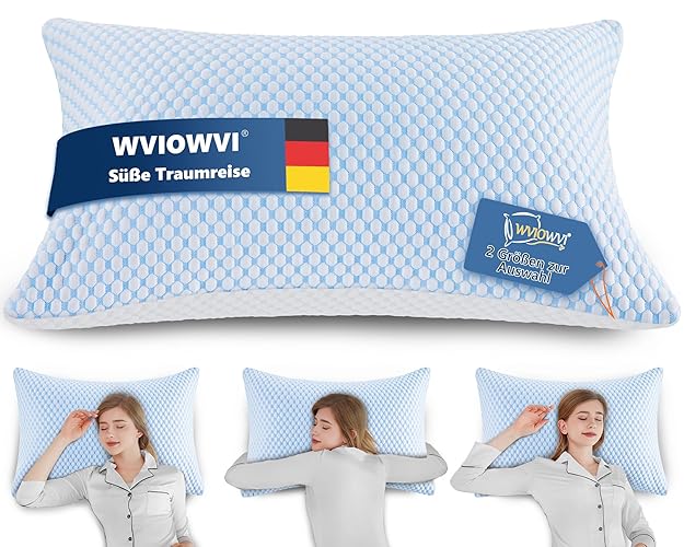 WVIOWVI Kissen 50x70, Memory Foam Kopfkissen Nackenkissen ergonomisches Seitenschläferkissen Kühlendes Kopfkissen Schlafkissen für Allergiker, Seitenschläfer und Rückenschläfer - 50x70 - Blau-weiß