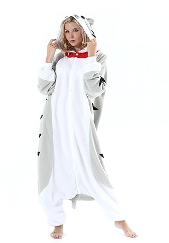 SAMGU Damen Jumpsuits Onesie Tier Unisex Kigurumi Schlafanzug Cosplay Kostüm Erwachsene Pyjamas Hoodie Halloween Fasching Herren Sleepwear - Käsekatze - L