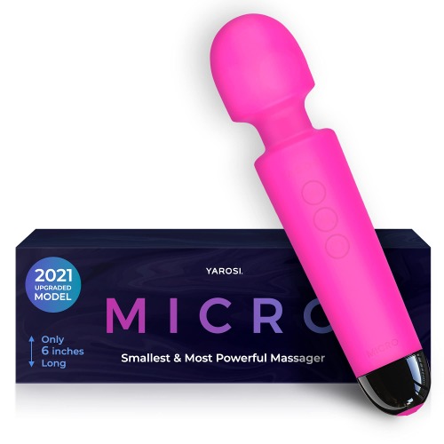 Micro Personal Massage Wand by Yarosi - Small Strong Cordless Handheld Massager - Powerful - Memory Function & Great for Travel - Perfect on Back Legs Hand Pains and Sports Recovery - PK