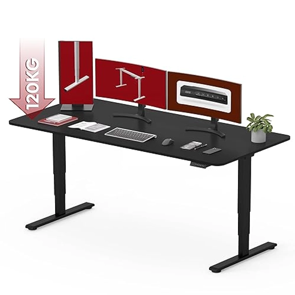SANODESK EC4 Bureau Assis Debout(180x80cm), Bureau Réglable en Hauteur avec 2 Moteurs Puissants, Bureau Électrique avec Commande à mémoire et 3 Colonnes(Cadre Noir+Plateau Noir)
