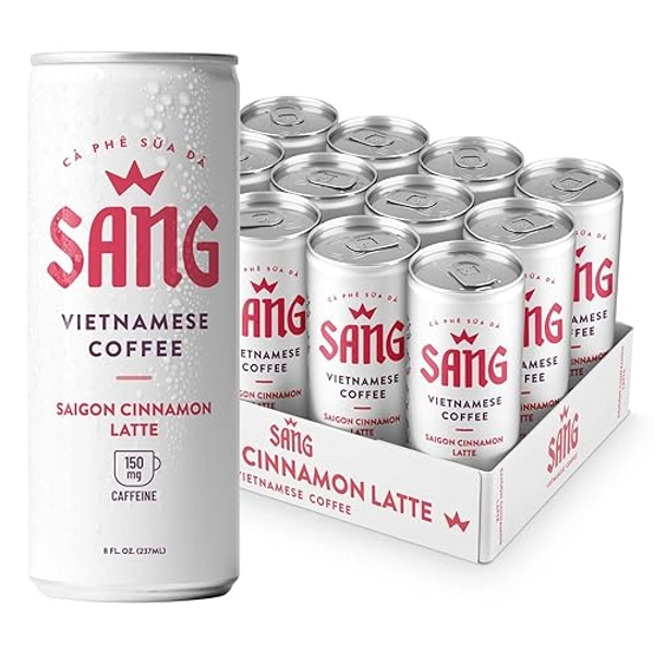SANG Vietnamese Iced Coffee - Saigon Cinnamon Flavor 8oz Canned Coffee (12-Pack), Robusta and Arabica Coffee, 150mg Caffeine, Ready to drink Coffee, Gluten-Free, Energy Drink