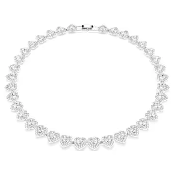 Colier Tennis Ariana Grande x Swarovski, Tăieturi mixte, Inimă, Alb, Placat cu rodiu