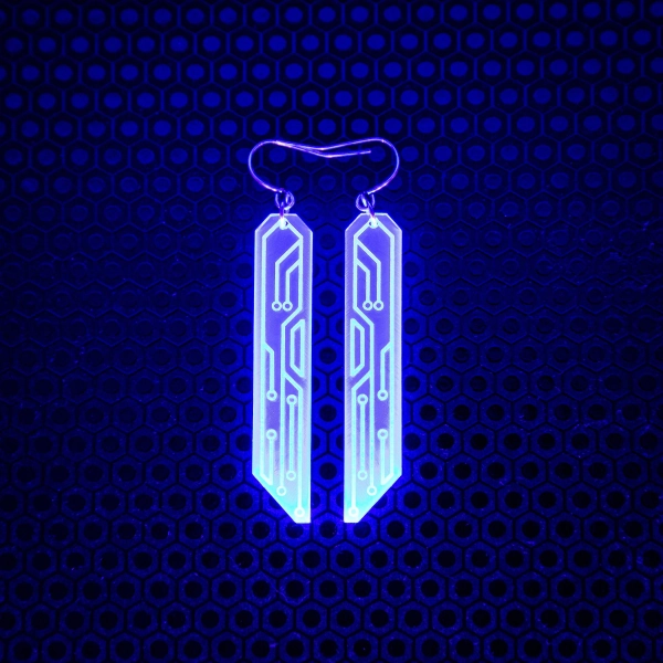 Data Chip Earrings / Blue / UV Reactive / Black Light / Cyber / Goth / Rave / Jewelry / Punk / Neon / Glow