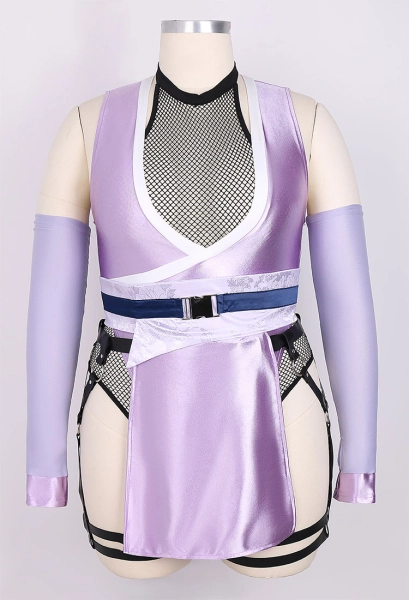 Plus Size Sexy Lingerie Ninja Costume Mesh Bodysuit and Deep V Bodysuit with Mask Thigh Socks