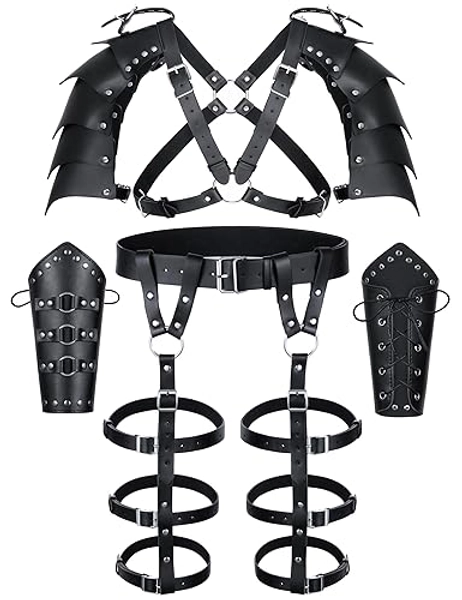 Medieval Knight PU Leather Leggings Corset Belt Shawl Renaissance Shoulder Cape Scarf Bracers Accessories