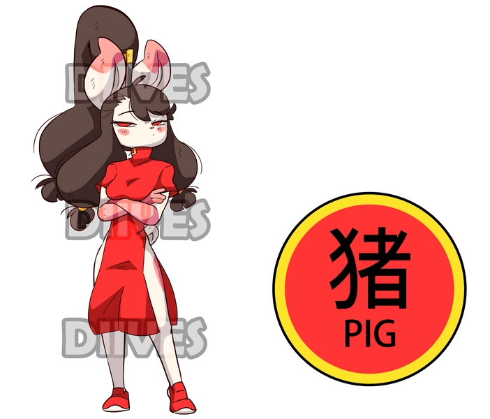 Yumi Pig Zodiac Standee by Diives solo comm