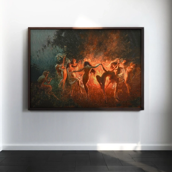 Vintage Fire Dance Painting - Framed Fantasy Art Gift