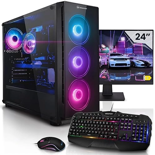 Megaport Méga Pack PC Gamer Fixe Complet Nvidia GeForce RTX3050 6Go • AMD Ryzen 5 5500 • Ecran LED 24" • Windows 11 • 32Go 3200MHz DDR4 • 1000Go M.2 SSD • Clavier et Souris Gamer
