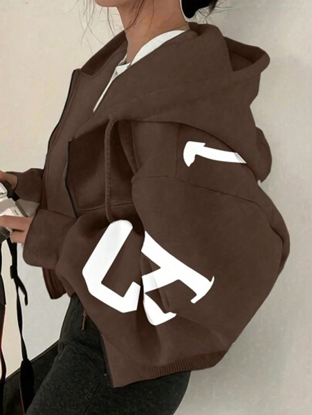 INAWLY Kapuzen-Sweatshirt, verdickte, locker sitzende Jacke für Herbst und Winter, Oberteil mit Dreiviertelärmeln