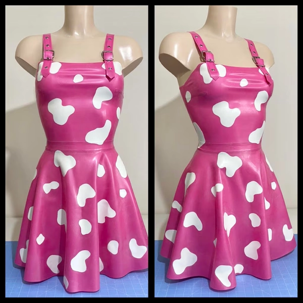 Latex Cow Print Dungaree Skater Dress