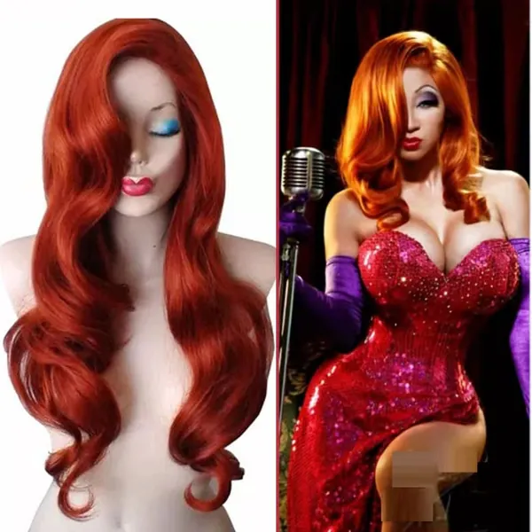 KKbeauty 28” Jessica Rabbit Long Wavy Copper Red Cosplay Wig Spiral Curly Anime Heat Resistant Hair for Women