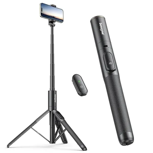 Sensyne 60" Phone Tripod & Selfie Stick, Lightweight All in One Phone Tripod Integrated with Wireless Remote Compatible with All Cell Phones for Selfie/Video Recording/Photo/Live Stream/Vlog（Black） - 60in