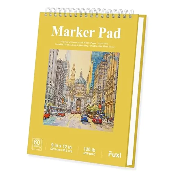 Marker Paper Sketchbook, 9"X12" Alcohol Marker Paper, 60 Sheets (200gsm/ 120lb) Marker Sketchbook Bleedproof, Professional Art Supplies for Adults & Teens. - Yellow - 9" x 12" (Pack of 1)