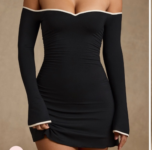 Modal Off-Shoulder A-Line Mini Dress in Black | XS