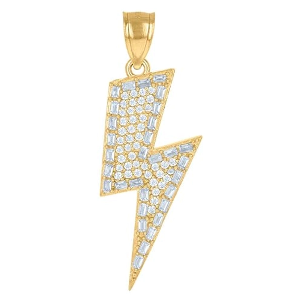 10k Yellow Gold Mens CZ Cubic Zirconia Simulated Diamond Lightning Bolt Fashion Charm Pendant Necklace Measures 33.7x12.1mm Wide - Necklace for Men