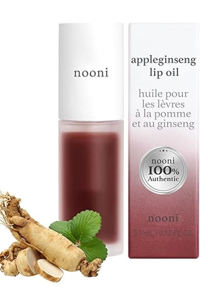 Nooni Korean Lip Oil - Appleginseng | Moisturizing, Balancing, and Tinting Dry Lips with Apple Seed Oil, Jojoba Seed Oil, Ginseng Extract, 0.12 Fl. Oz. (Red Brick)
