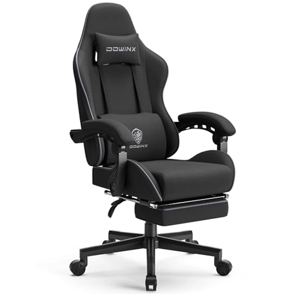 Dowinx Gaming Chair Fabric with Pocket Spring Cushion, Massage Game Chair Cloth with Headrest, Ergonomic Computer Chair with Footrest 290LBS, Black