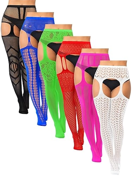 Jadive 6 Pairs Women Plus Size Fishnet Thigh High Stockings Suspender Garter Belt Lingerie Pantyhose Tights for women