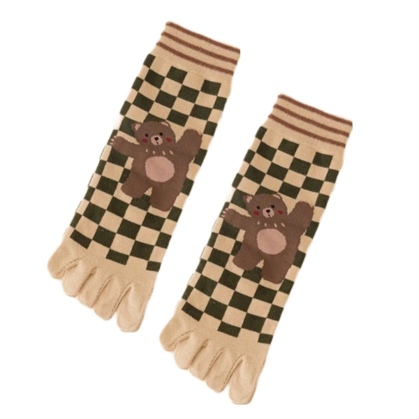 Teddy Bear Checker Pattern Toe Socks (Adult Medium - Women's Shoe Sizes 5-10)