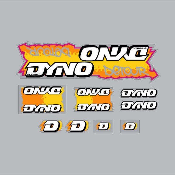 1988 DYNO - DETOUR - CLEAR DETOUR WORD - Orange yellow on chrome decal set