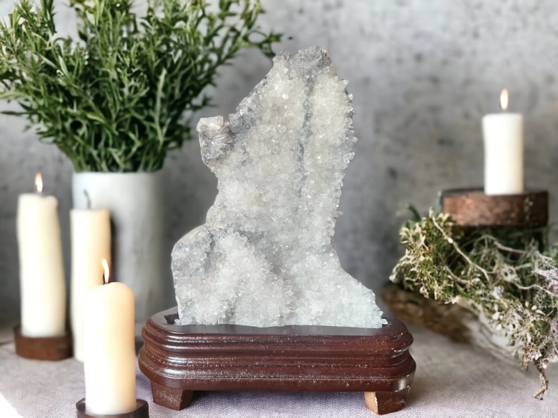 Large Chrysanthemum Quartz Cluster Blossoming Beauty Natural Gemstone Formation Exhibiting Delicate Petal-like Patterns Harmonious Energy