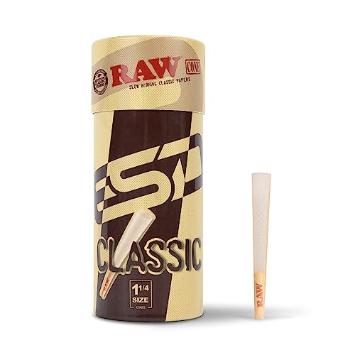 RAW Cones Classic 1-1/4 Size | 50 Pack | Natural Pre Rolled Rolling Paper with Tips & Packing Tubes Included - 50 Count (Pack of 1)