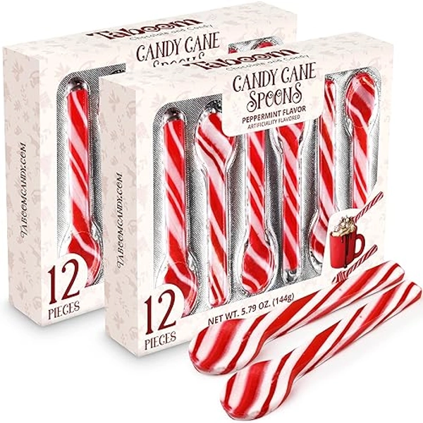 Candy Cane Peppermint Spoons – Pack of 24 Stunning Candy Cane Spoons – Perfect Christmas Candy – Delicious and Colorful Peppermint Candy – Ideal for Hot Chocolate on Christmas Eve
