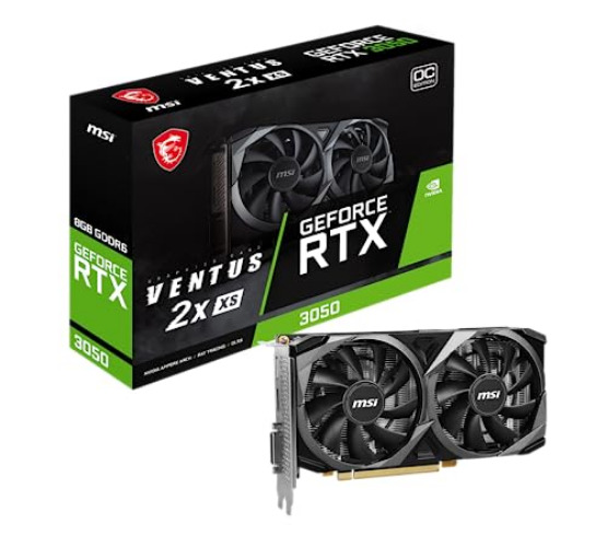 MSI Gaming GeForce RTX 3050 8GB GDRR6 Boost Clock: 1807 MHz 128-Bit HDMI/DP PCIe 4 Torx Twin Fans Ampere OC Graphics Card (RTX 3050 Ventus 2X XS 8G OC)