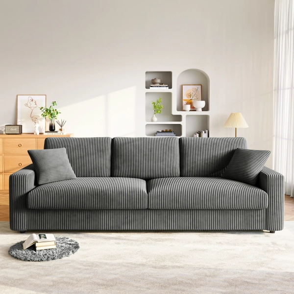 Modern 256cm corduroy sofa, wide armrest, oversized sofa suitable for living room sofa
