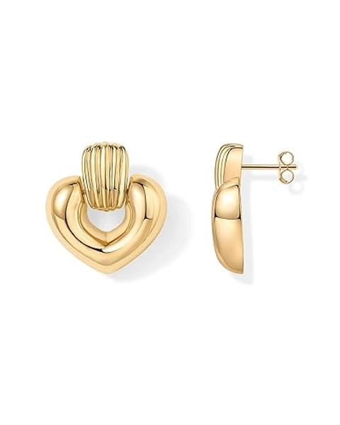 PAVOI 14K Gold Plated Chunky Dangle Door Knocker Earrings for Women | Trendy Geometric Drop Statement Earrings | Jewelry Gifts