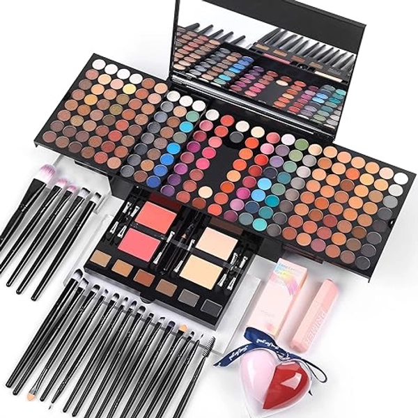 Makeup Gift Sets For Women - 190 Colors Makeup Palette Include Eyeshadow, Blushes, Eyebrow Powder,Eye Pencil,Mirror+20Pcs Makeup Brushes+Eyeshadow Primer+2Pcs Sponge Puff Make Up Set (Makeup Set A)