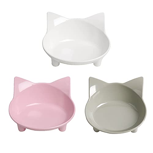 Cat Bowl Cat Food Bowls Non Slip dog Dish Pet Food Bowls Shallow Cat Water Bowl Cat Feeding Wide Bowls to Stress Relief of Whisker Fatigue Pet Bowl of Dogs Cats Rabbits Puppy(Safe Food-grade Material) - 3Grey+White+Pink