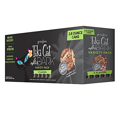 Tiki Cat After Dark, Variety Pack, High-Protein and 100% Non-GMO Ingredients, Wet Cat Food for Adult Cats, 2.8 oz. Cans (Pack of 12) - Variety Pack - 2.8 Ounce (Pack of 12)