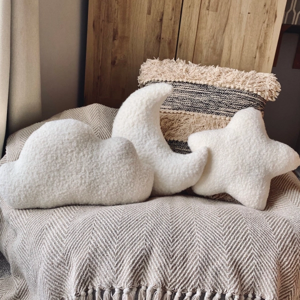 Moon, Cloud & Star Pillow, Boucle Nursery Decor, Neutral Nursery, Boucle Pillows, Moon Cloud Star Cushion