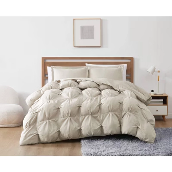 Truly Soft 3pc King Cloud Puffer Comforter Set Beige: Microfiber, Machine Washable, Includes 2 Shams