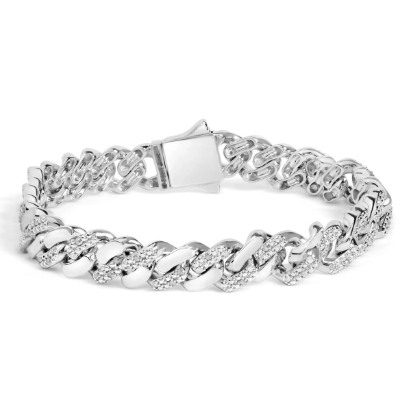 .925 Sterling Silver 1/2 Cttw Diamond Cuban Curb Chain Bracelet (I-J Color, I3 Clarity)- 8.5 Inches