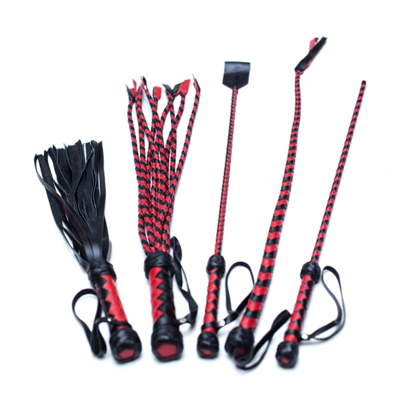 BDSM Real Leather Floggers Kit - Premium Set with Flogs and Whips, Riding Crop - Original Leather Accessories, Handmade.