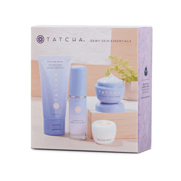 Tatcha Dewy Skin Essentials Exclusive Amazon Set: Rice Wash, Dewy Skin Cream, Silk Peony & Luminous Dewy Skin Mist